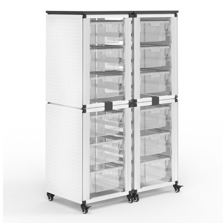 LUXOR Modular Classroom Storage Cabinet - 4 stacked modules with 12 large bins MBS-STR-22-12L